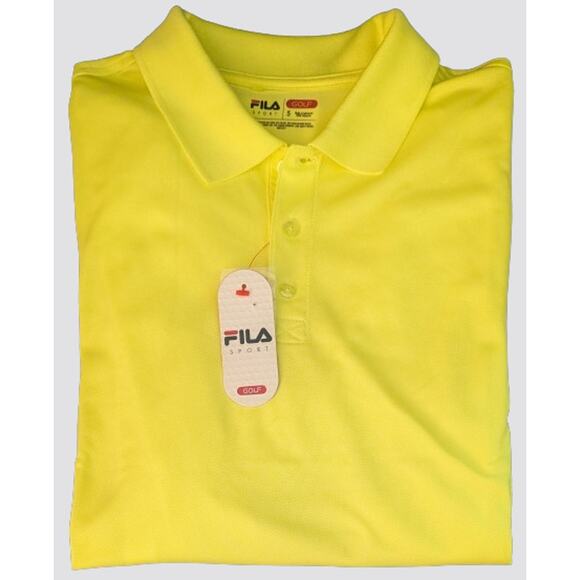 NEW FILA Mens 100% Polyester Yellow Golf Polo Shirt Size Small 40 - Picture 2 of 7